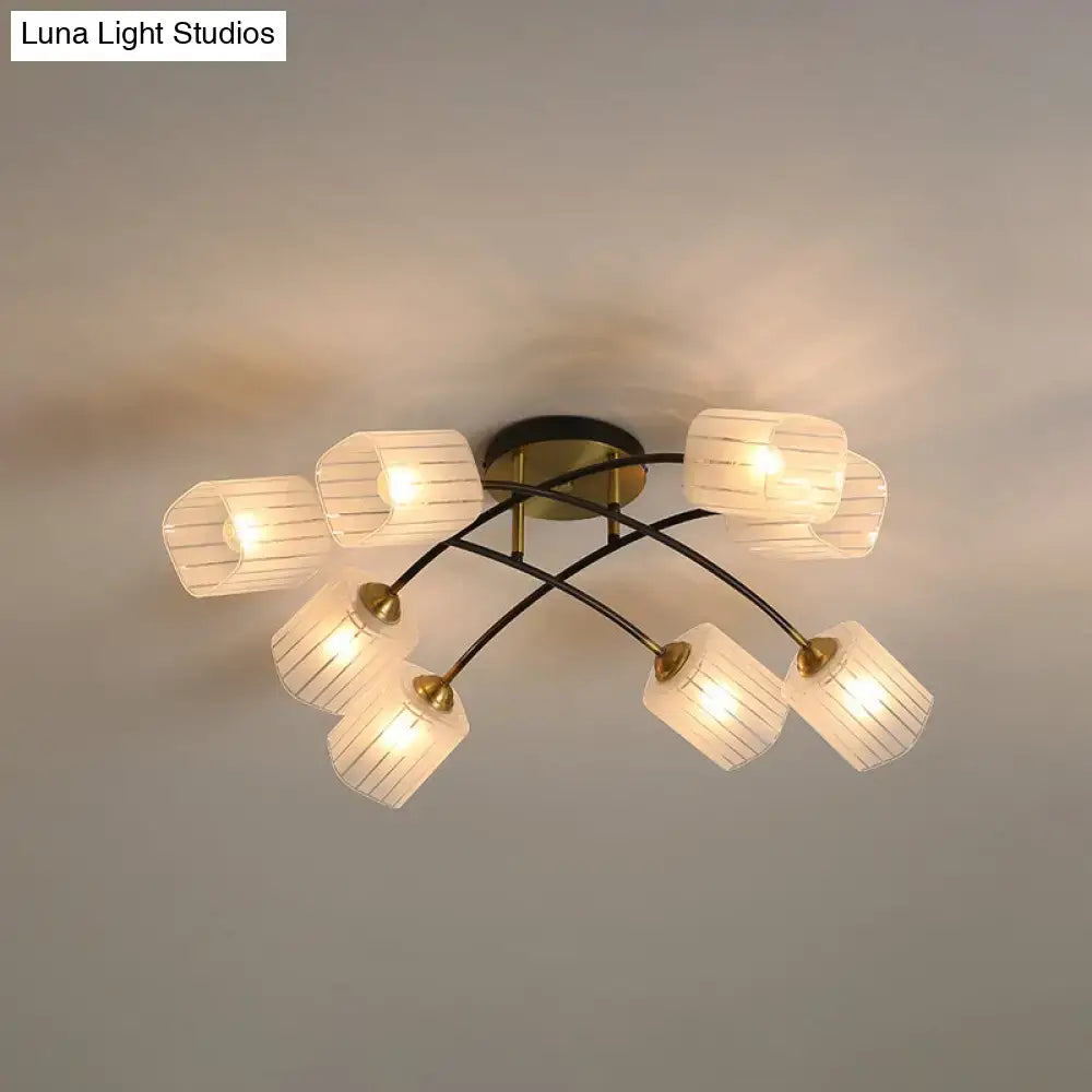 Modern semi-flush mount DecorBites™ ceiling light with six frosted glass shades and dark bronze glass material frame