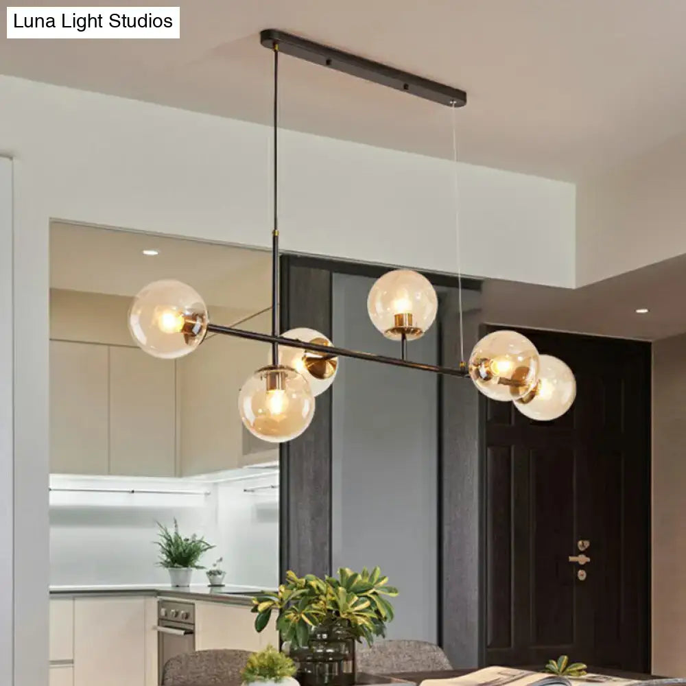 Modern black metal chandelier decorbites™ postmodern 6-light island lamp with gold fixtures and clear glass globes fits blue white gold decor