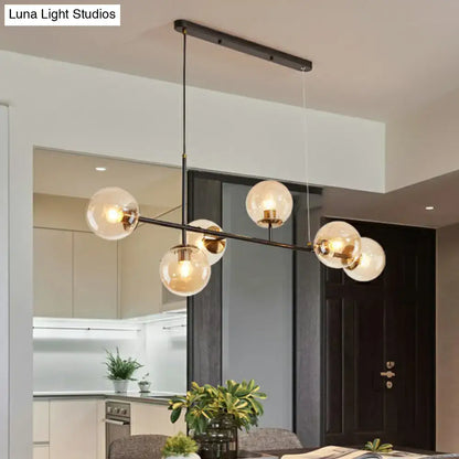 Modern black metal chandelier decorbites™ postmodern 6-light island lamp with gold fixtures and clear glass globes fits blue white gold decor