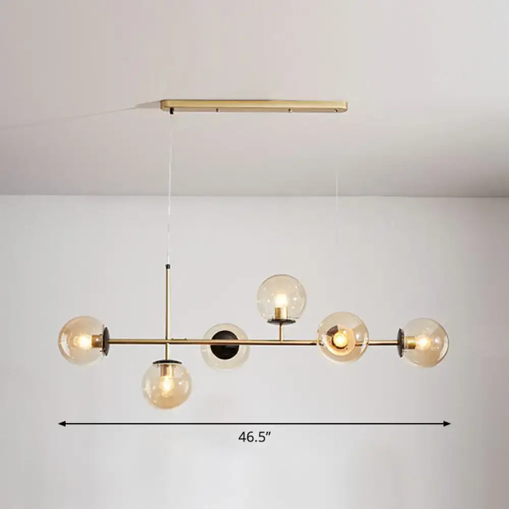 Decorbites™ postmodern 6-light island lamp with modern brass fixture and glass ball shades in blue white gold for dining rooms