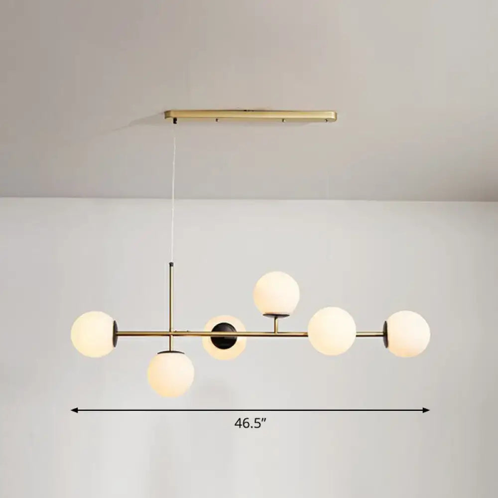 Decorbites postmodern brass pendant light with five frosted glass globe shades in blue white gold for dining rooms
