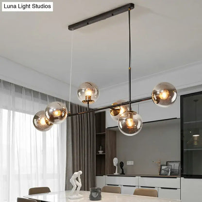 Modern decorbites™ postmodern 6-light island lamp with five glass ball shades and black metal frame in grey blue white tones