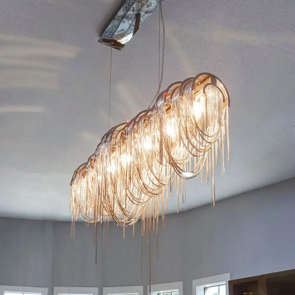 DecorBites™ postmodern aluminum tassel pendant lighting with copper frame and cascading glass chains ceiling light