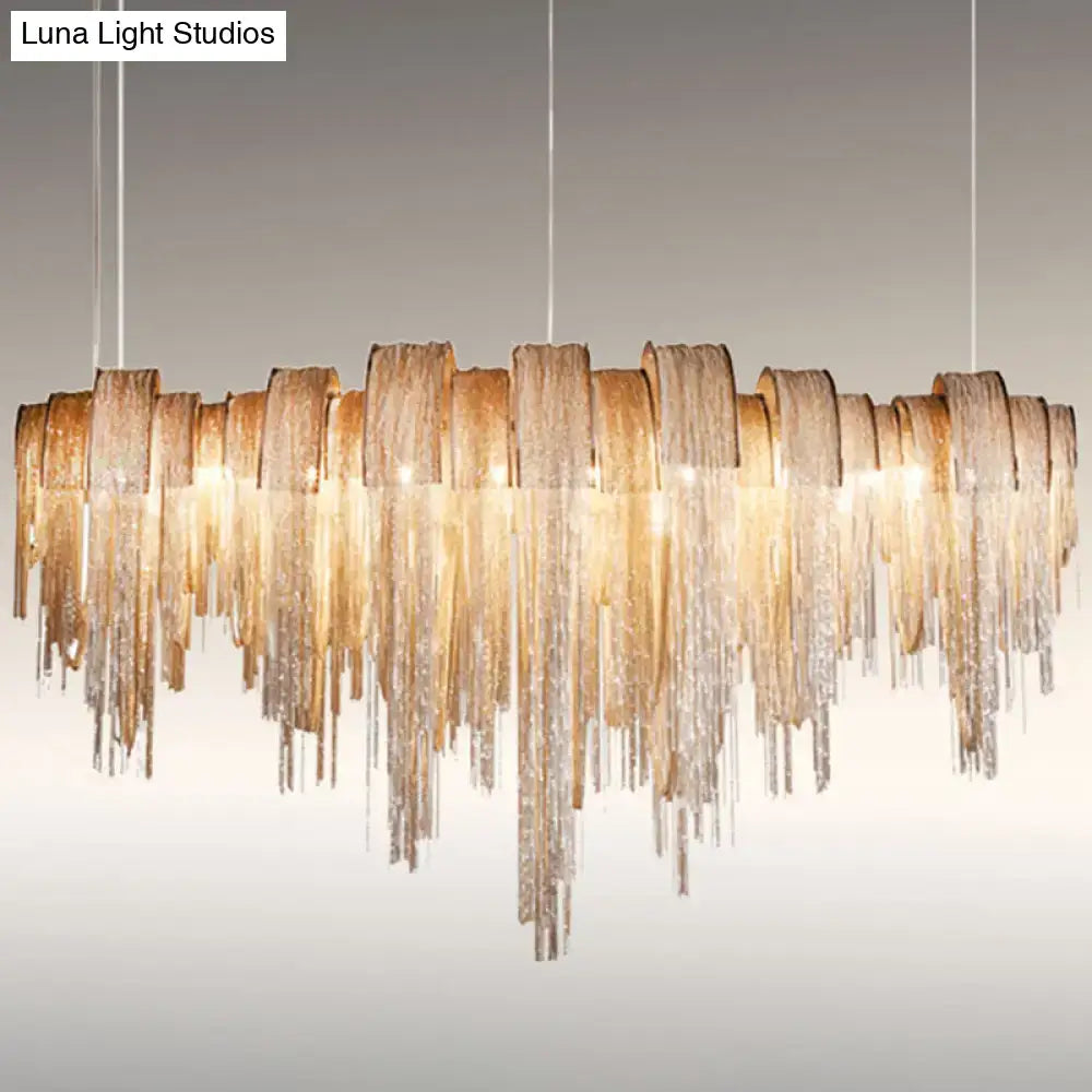 DecorBites postmodern aluminum tassel pendant lighting with 10 bulbs and cascading golden glass shards ceiling light