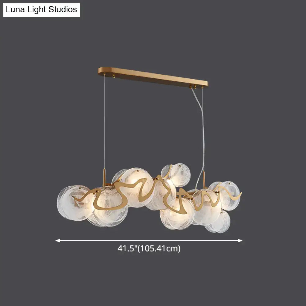 DecorBites™ postmodern circle pendant light with gold-toned brass and clear glass orbs LED incandescent fluorescent fixture