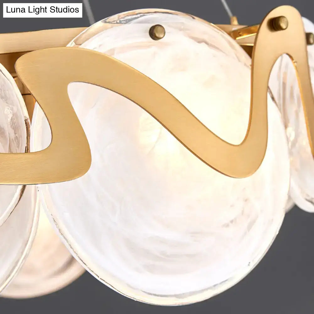 DecorBites™ postmodern circle pendant light with frosted glass spheres and brass arms modern light fixture