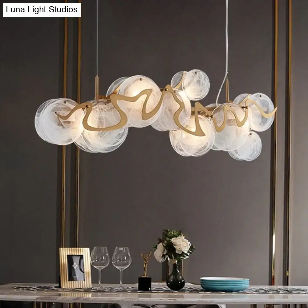 Decorbites postmodern circle pendant light with translucent glass spheres and gold brass arms modern light fixture