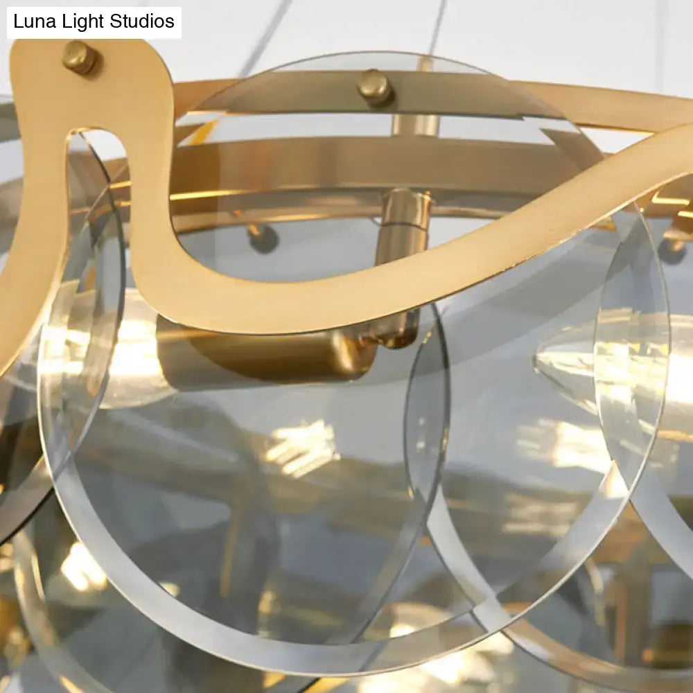DecorBites™ postmodern circle pendant light with gold-toned metal frame and clear glass elements for led or incandescent use