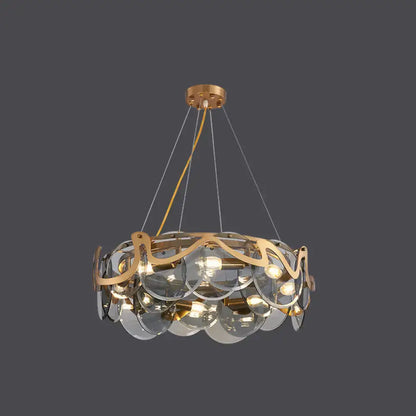 DecorBites postmodern circle pendant light with gold brass frame and clear glass discs for led incandescent fixtures