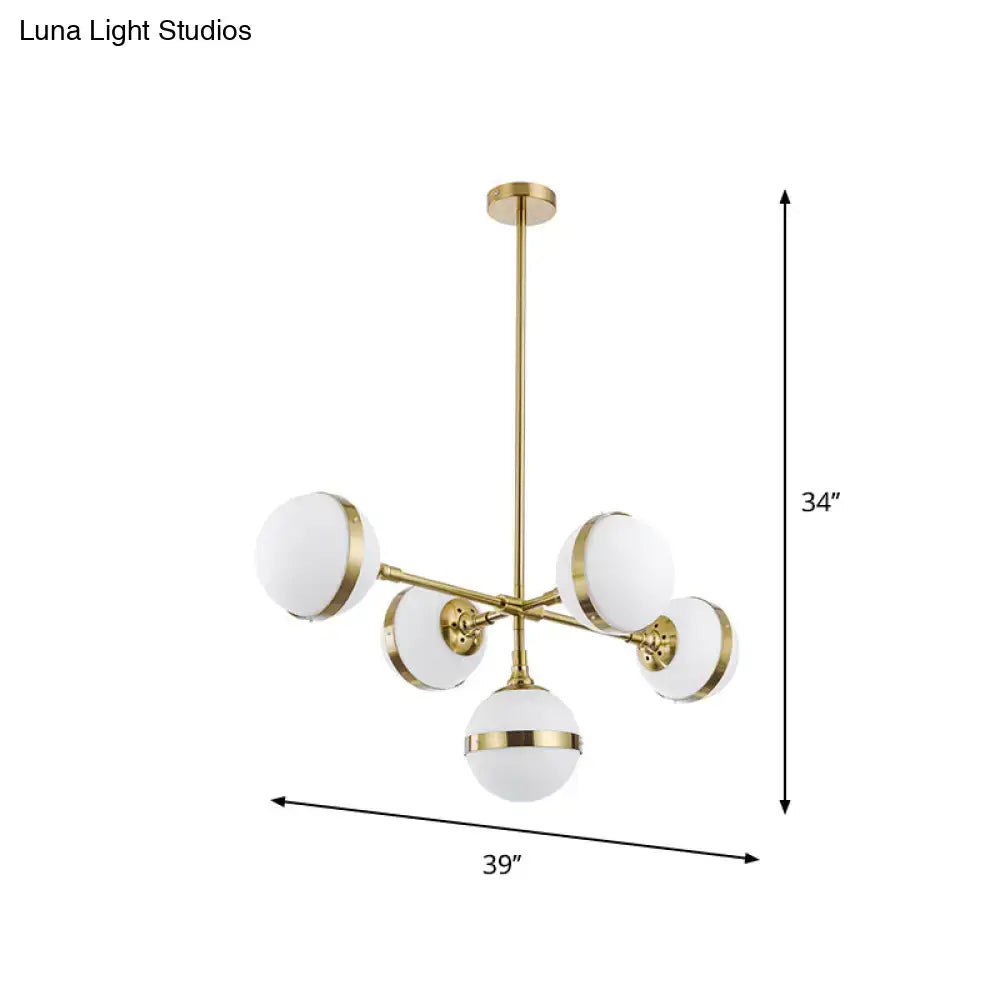 Decorbites postmodern gold branch pendant light with five frosted white ball glass globe shades suspension lamp