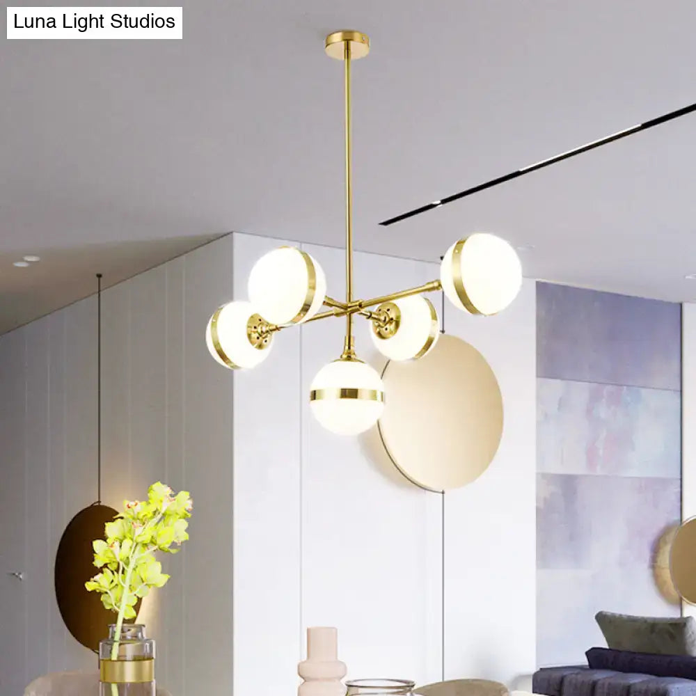 Decorbites postmodern gold branch pendant light with five white ball glass frosted globe shades suspension lamp kit