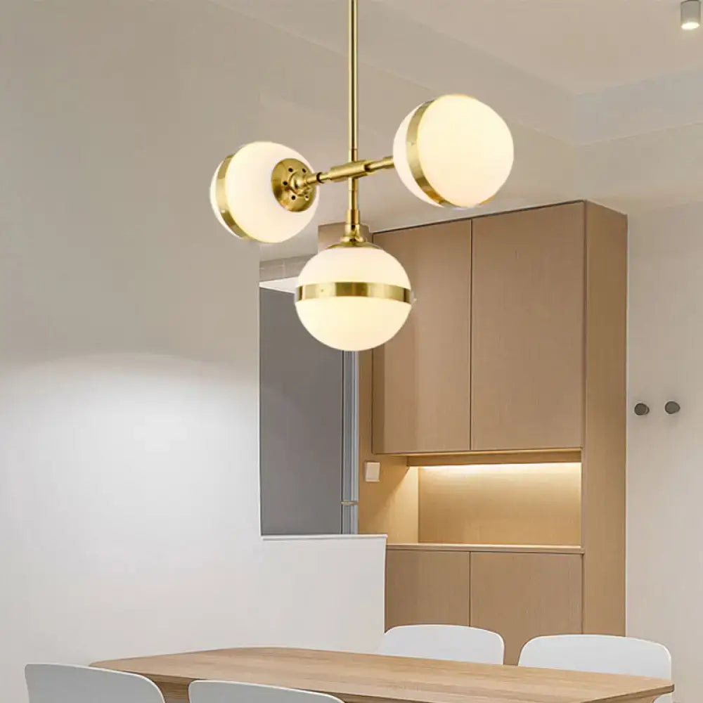 Decorbites postmodern gold branch pendant light with three white ball glass frosted globe shades for modern decor