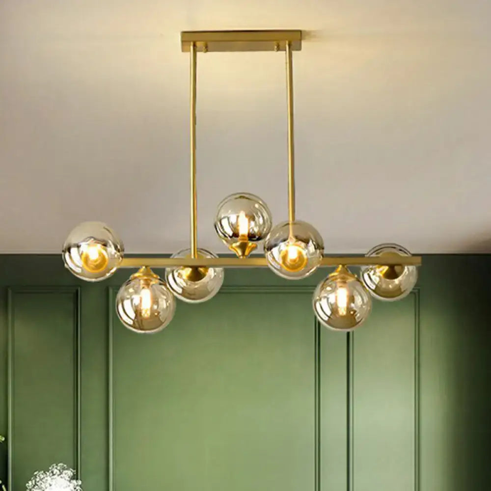 Decorbites postmodern gold finish island hanging lamp with six amber glass globe shade bulbs for 220v-240v light type