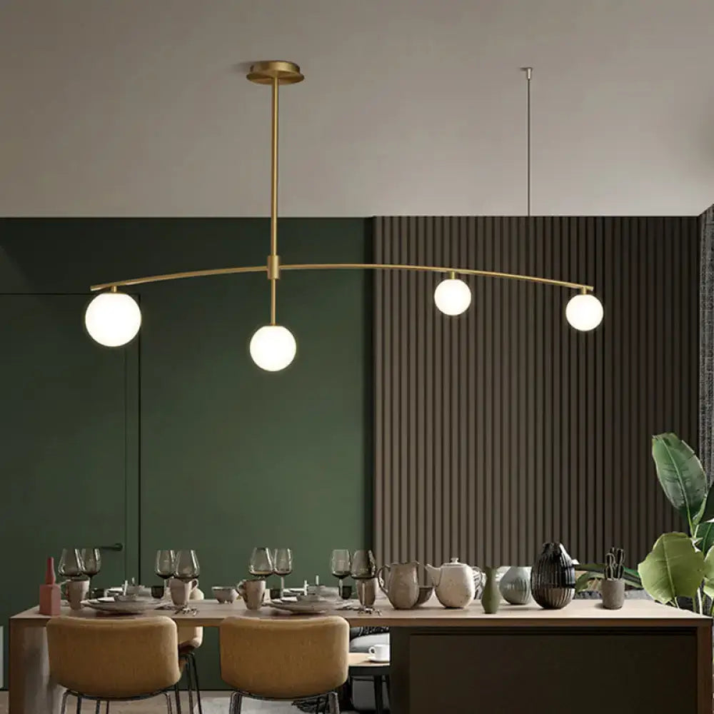 Decorbites postmodern gold island pendant light with frosted white glass orbs and brass hanging lamp design