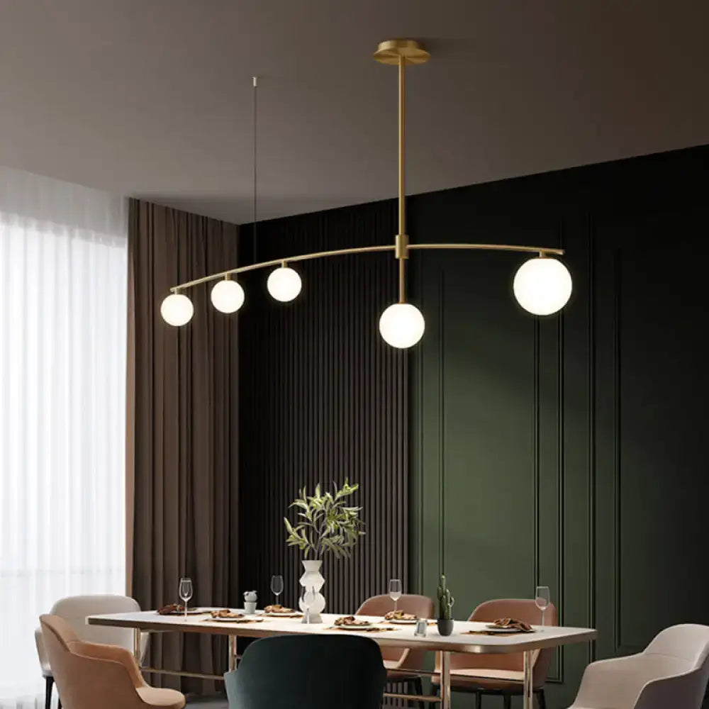 Decorbites postmodern gold island pendant light with frosted white glass orbs hanging lamp in an arc design