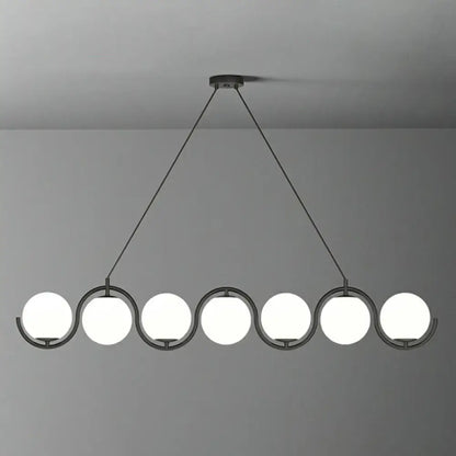 DecorBites™ postmodern black metal hanging lamp with six clear milk white glass shade bulbs in wavy design