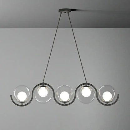 Modern black metal hanging lamp with five clear glass shade globes by DecorBites™ postmodern island light fixture