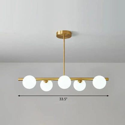 Decorbites™ postmodern linear island lamp brass pendant light with four frosted glass globes for dining room use