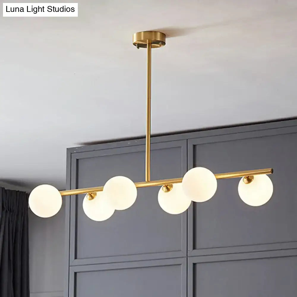 Decorbites™ postmodern linear island lamp pendant light with five frosted glass globes in gold tone for dining room