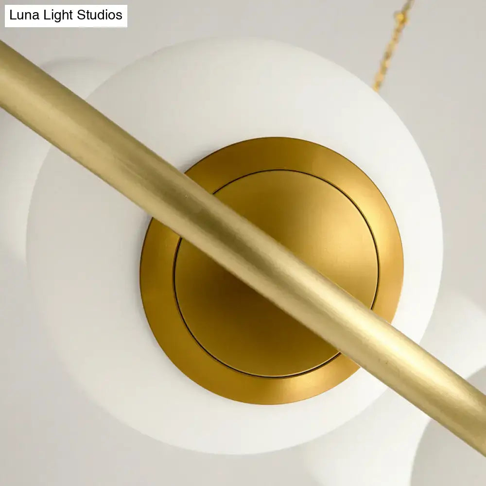 DecorBites™ postmodern metal chandelier with frosted glass shades and brass finish circular chandelier light