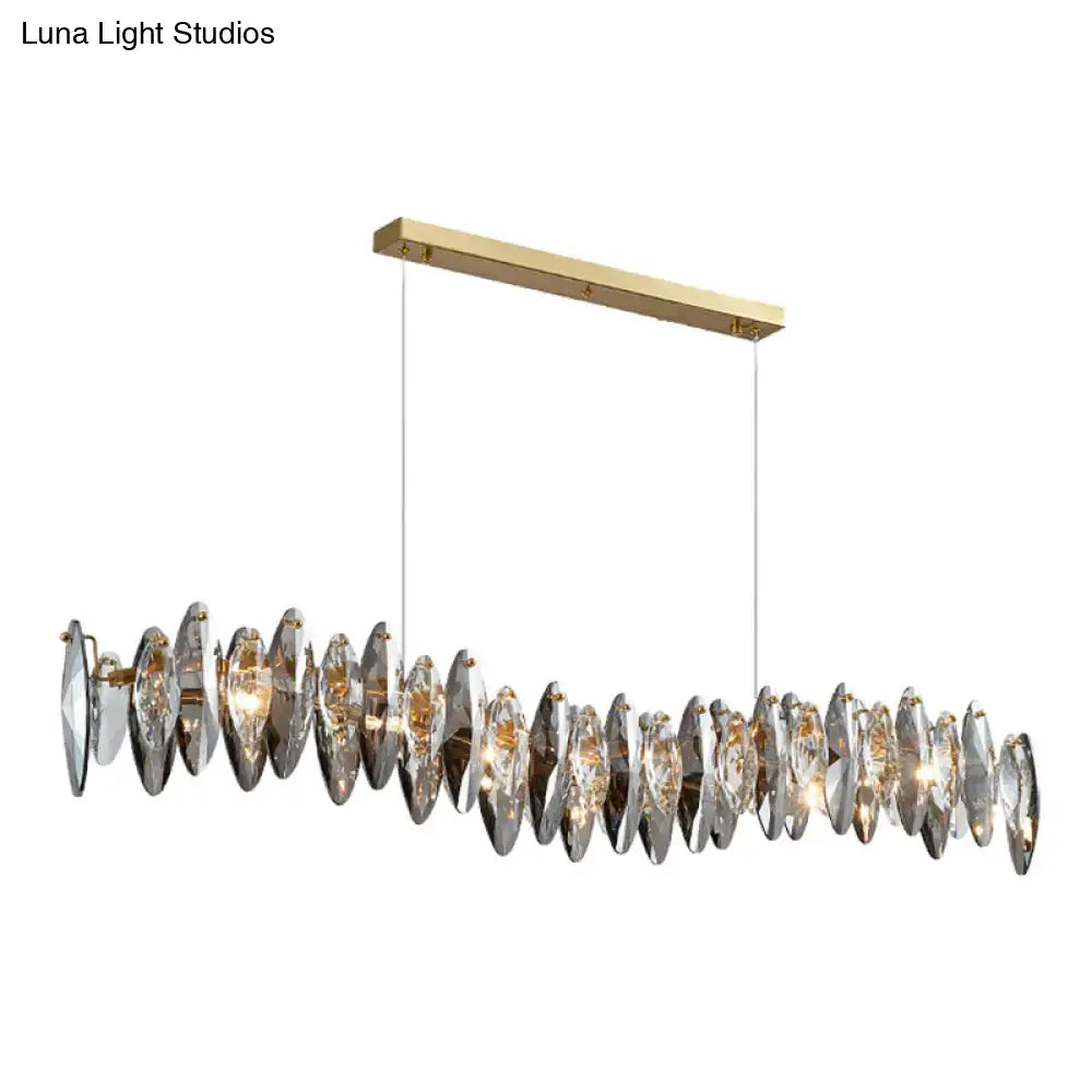 Gold-toned rectangular chandelier with faceted clear crystal discs for postmodern smoke grey glass 220v-240v lighting