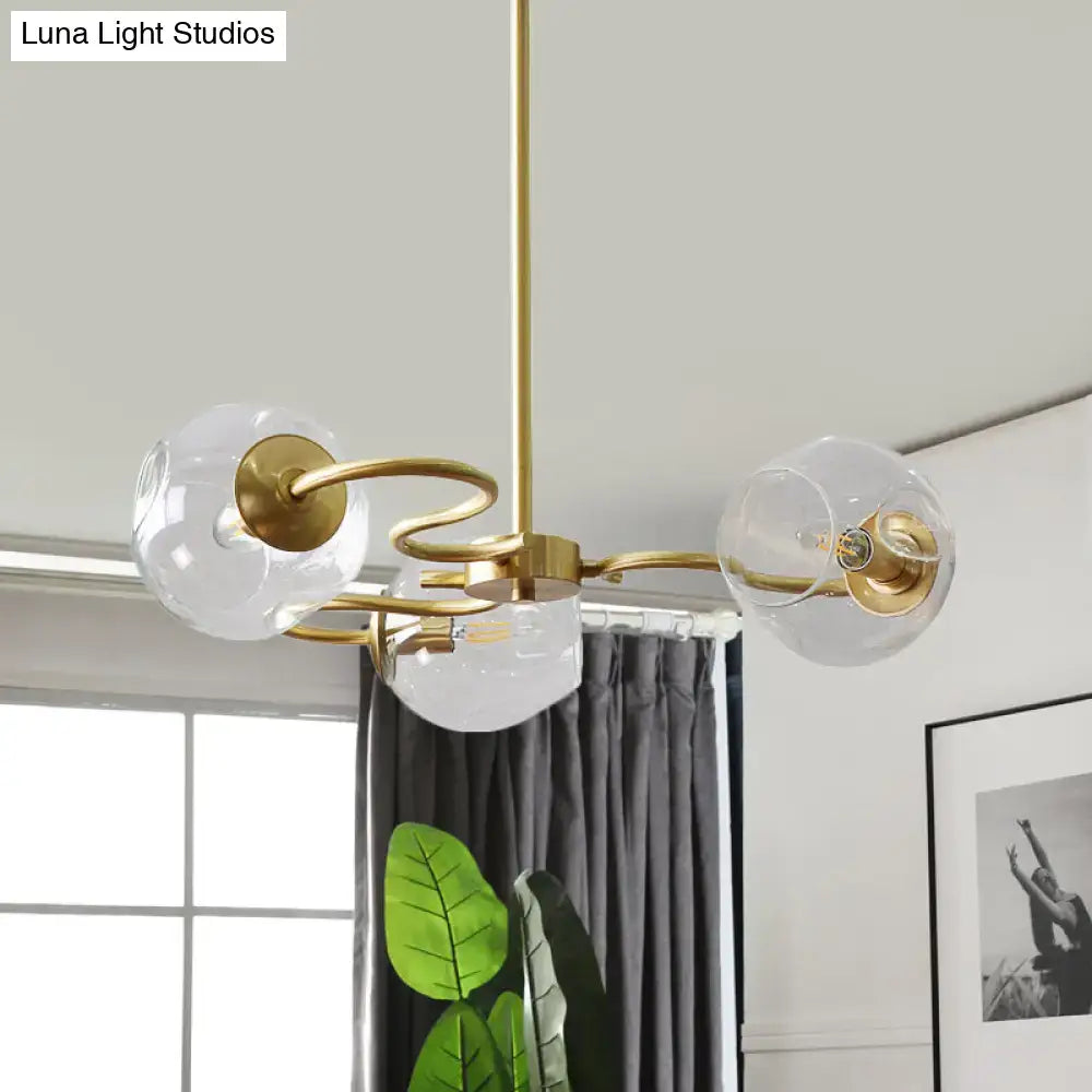DecorBites™ postmodern 3-light semi-flush mount chandelier in brass with clear glass globe shades compatible with e12 e14 bulbs