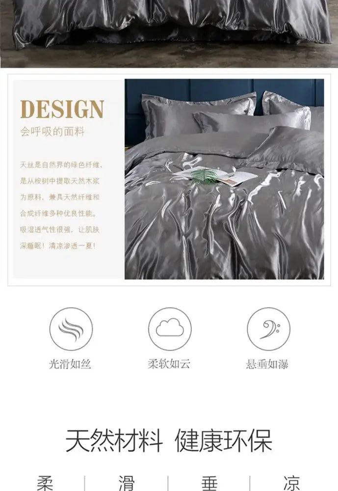 Silky silver satin bed sheet and duvet cover pcs suitable from DecorBites™ premium bedding collection with smooth glossy finish