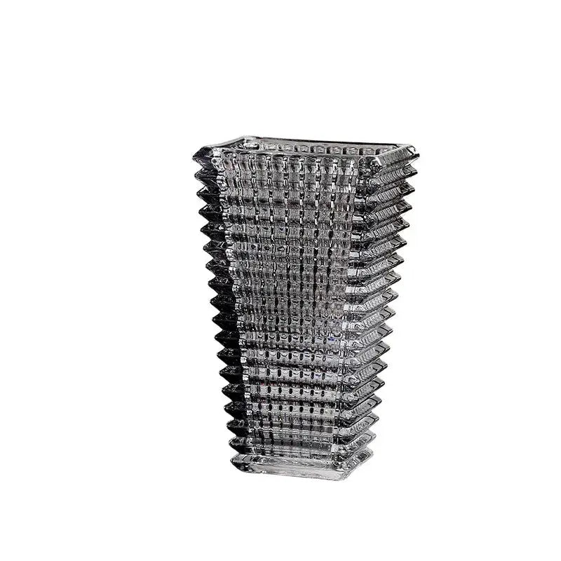 DecorBites™ Premium crystal glass vase with geometric faceted design and stacked rectangular layers for home décor