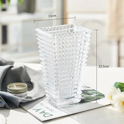 Decorbites premium crystal glass vase 13cm wide 22.5cm tall clear faceted design for home décor