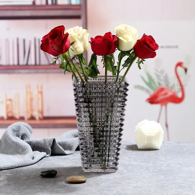 DecorBites™ premium crystal glass vase with textured faceted design and subtle gray tint for home décor