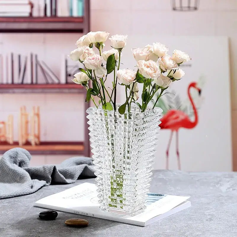 Decorbites™ premium crystal glass vase in clear with textured faceted design for elegant home décor display