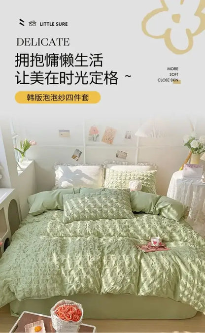 Mint green quilted decorbites princess bedding set with subtle texture and soft wash cotton pillowcase 48x74cm