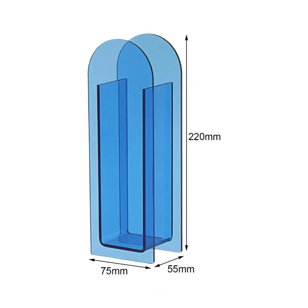Translucent blue acrylic flower vase with modern arched design and two compartments in nordic style decorbites rainbow color