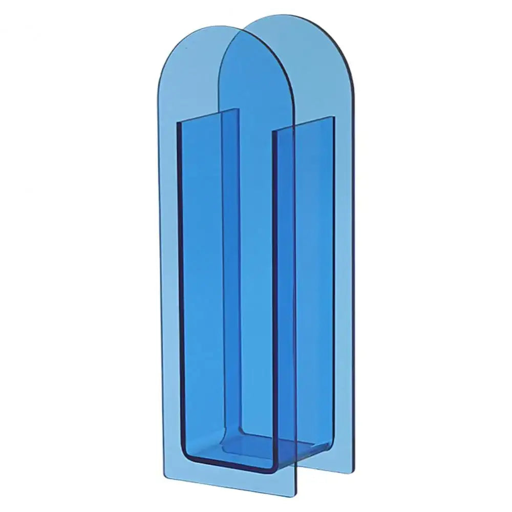 Translucent blue rainbow color acrylic flower vase from decorbites nordic style with overlapping arched panels and central cutout
