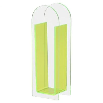 Transparent acrylic coat rack with lime green panels and arched top design in nordic style rainbow color flower vase decor