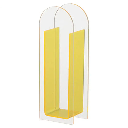 Transparent acrylic flower vase with two arched yellow-tinted panels in nordic style by DecorBites rainbow color design