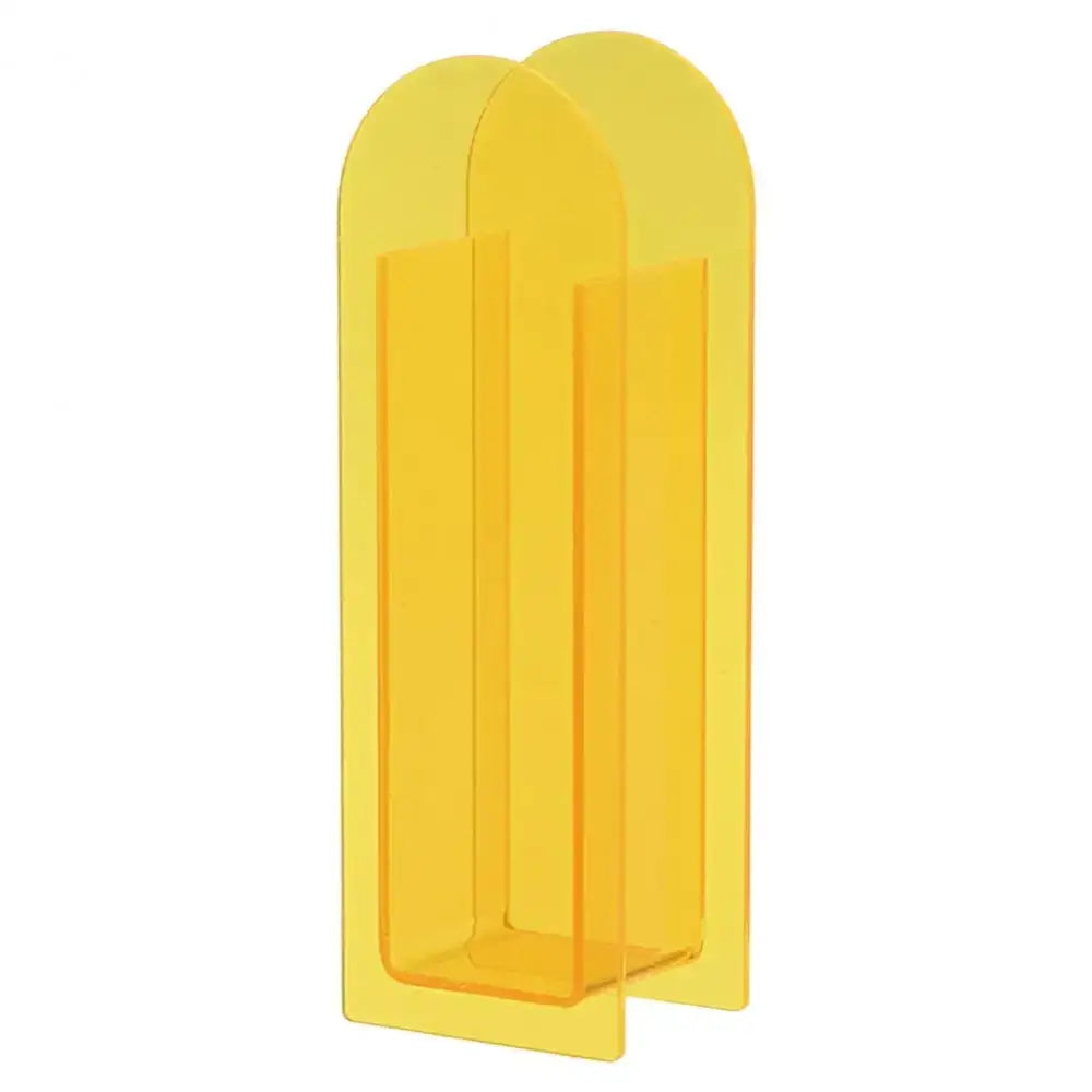 Vibrant yellow translucent acrylic bookend with modern arched design for nordic style rainbow color flower vase decorbites