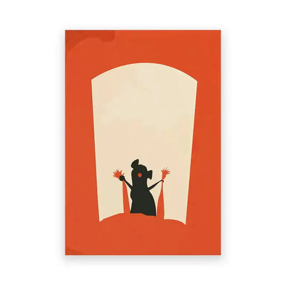 Orange rectangular art print featuring ratatouille cartoon art silhouette mouse with red pom-poms for kitchen decor