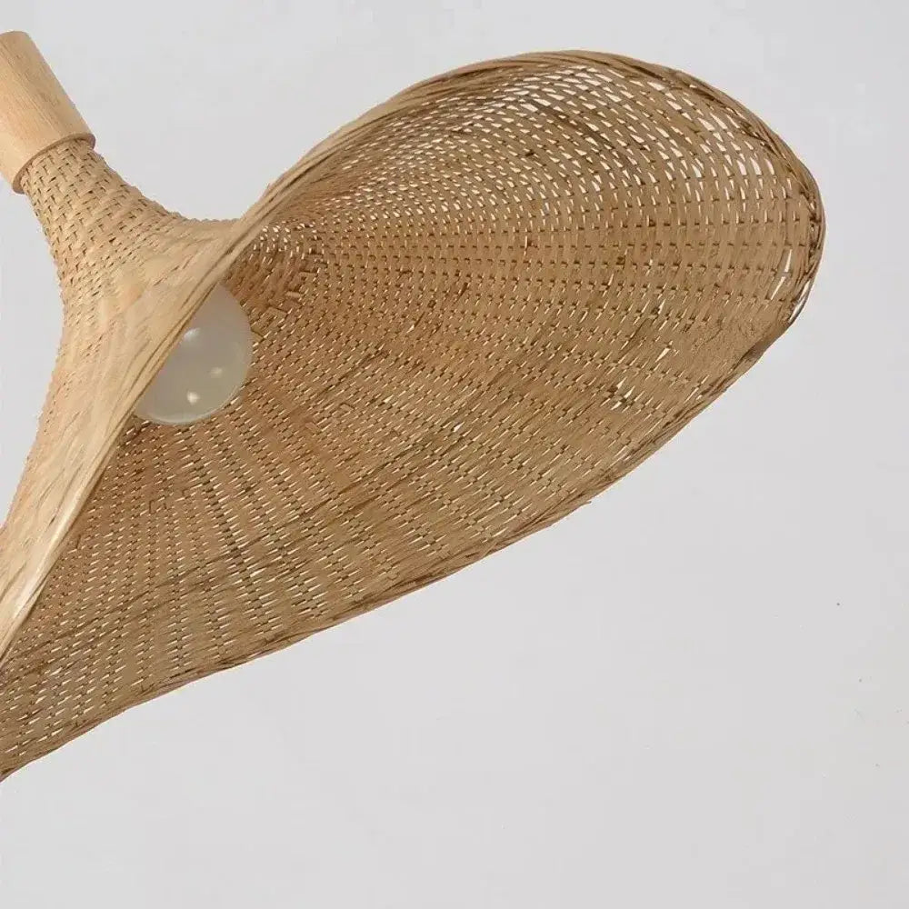 DecorBites™ rattan pendant light with natural woven rattan shade, wooden handle, and exposed bulb inside