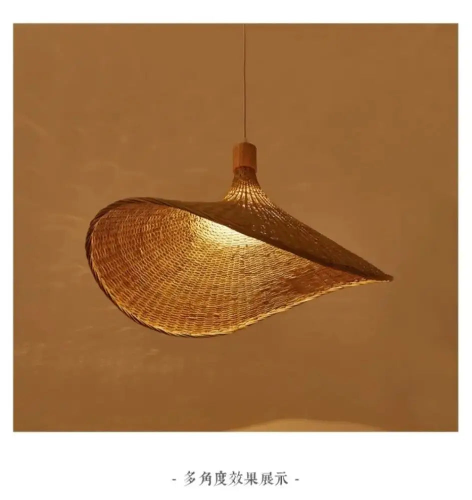 DecorBites™ pendant light rattan with warm-toned handwoven teardrop shape and natural wood suspension