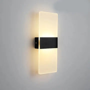 Modern rectangular decorbites™ rechargeable wall light with frosted glass diffuser and black metal accent battery operated wall light