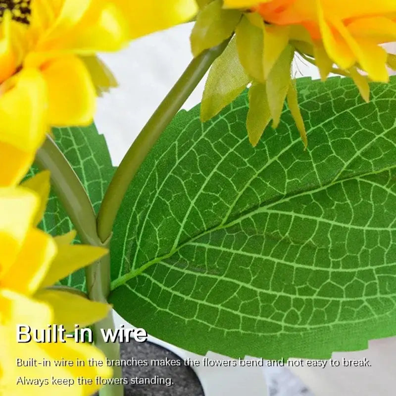 Decorbites™ rechargeable led night light featuring vibrant yellow artificial sunflowers with detailed green leaves