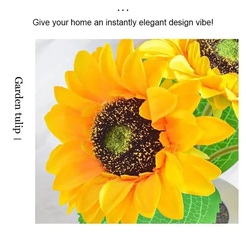 Decorbites rechargeable led night light featuring a vibrant yellow artificial sunflower with dark brown center and green leaves