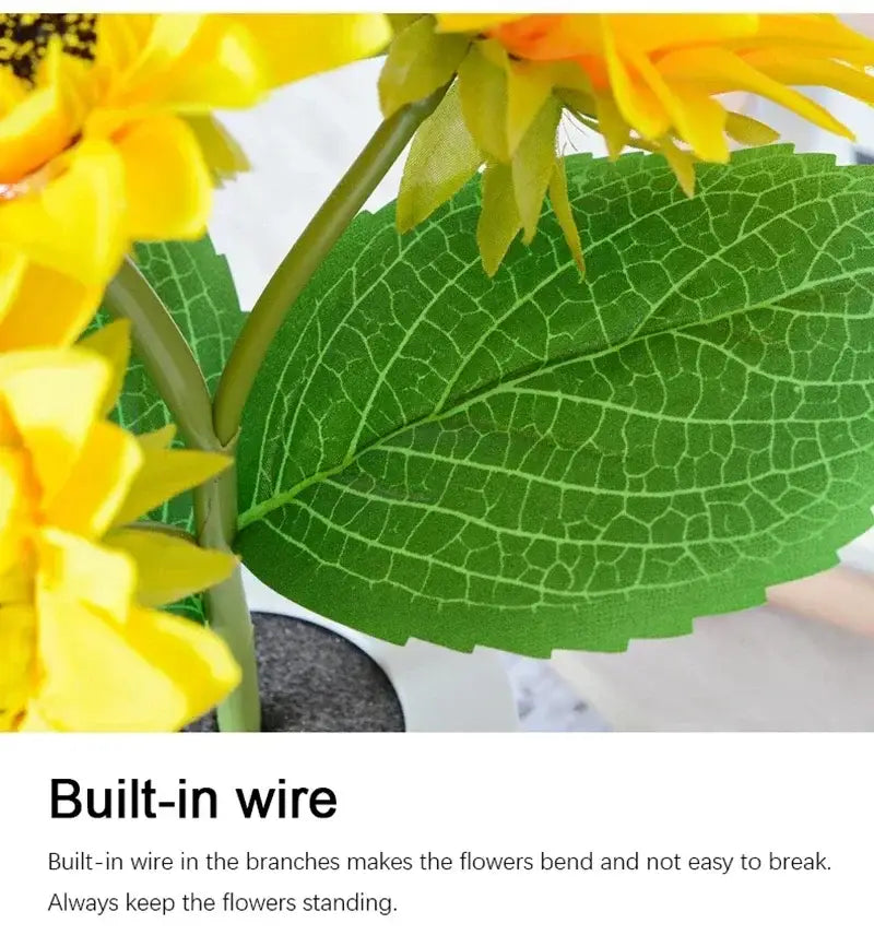 DecorBites™ rechargeable bright yellow artificial sunflower led night light with green leaves and wire stems for bedroom
