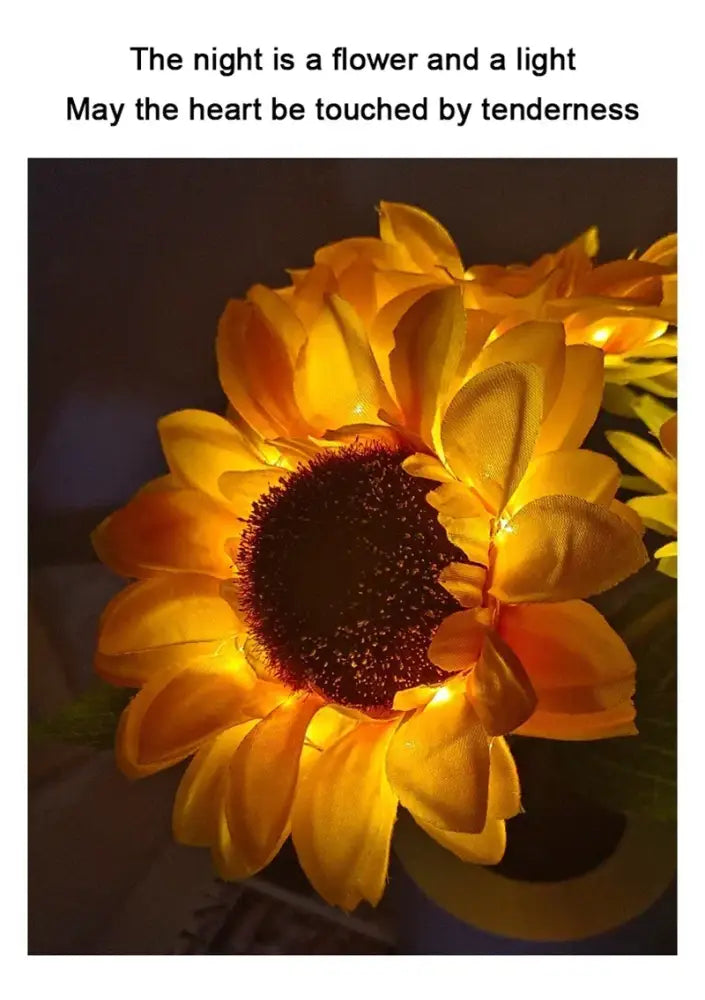 Decorbites™ rechargeable yellow sunflower led night light with dark brown center softly illuminated petals for bedroom