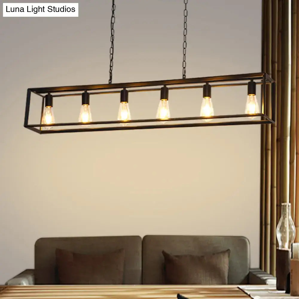 DecorBites™ rectangle island pendant black brass classic metal light type with five exposed bulbs ideal for dining room lighting