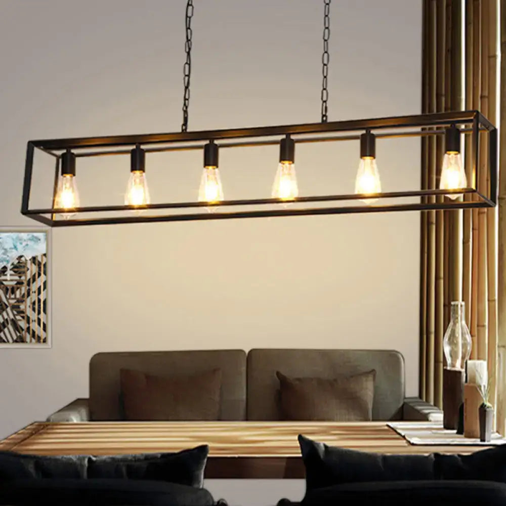 Decorbites rectangle island pendant in black metal with five edison bulbs classic metal light type for dining room ceilings