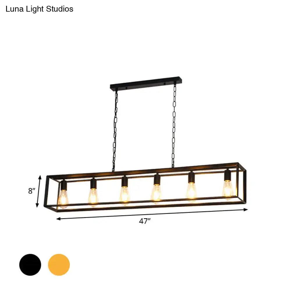 DecorBites rectangle island pendant light with five exposed Edison bulbs in classic metal black for dining room lighting