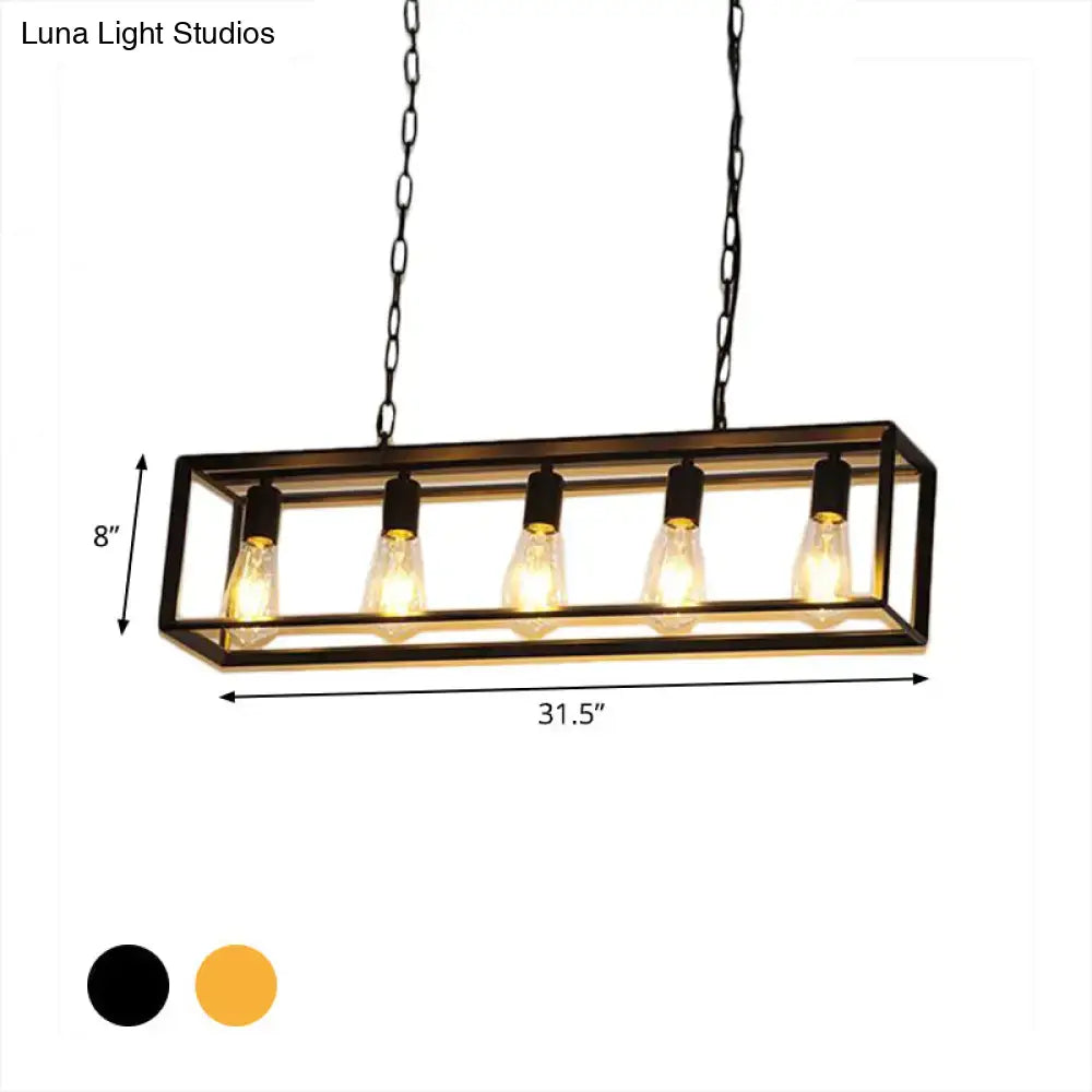 DecorBites rectangle island pendant black with classic metal frame and five bulbs ideal for dining room lighting type