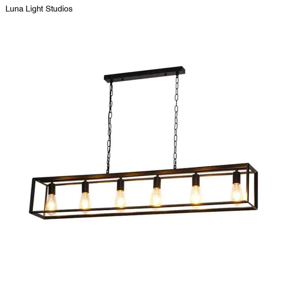 Black metal rectangular pendant light with five exposed edison bulbs classic metal dining room light type by DecorBites